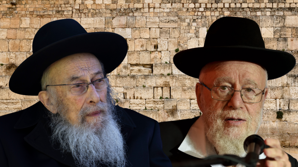 הרב דוב ליאור והרב צבי טאו על רקע הכותל