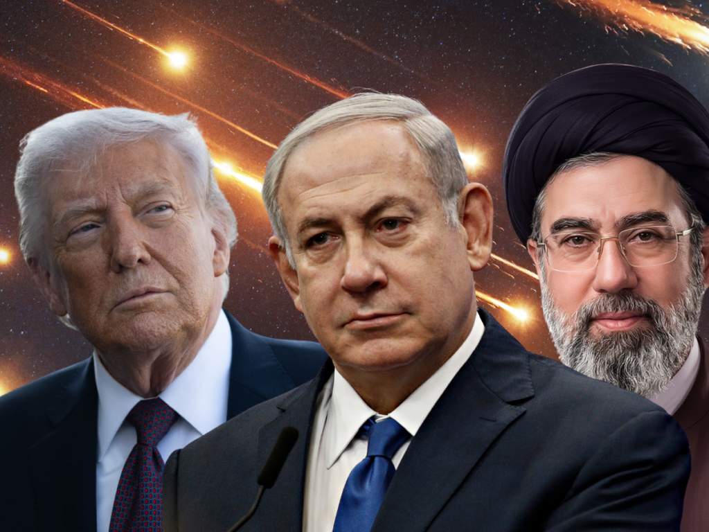 מוג'תבא חמינאי, בנימין נתניהו ודונלד טראמפ.