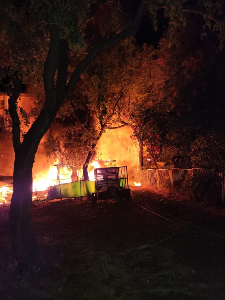 שריפה גדולה בלילה בין עצים ברחוב צה"ל בכרמיאל