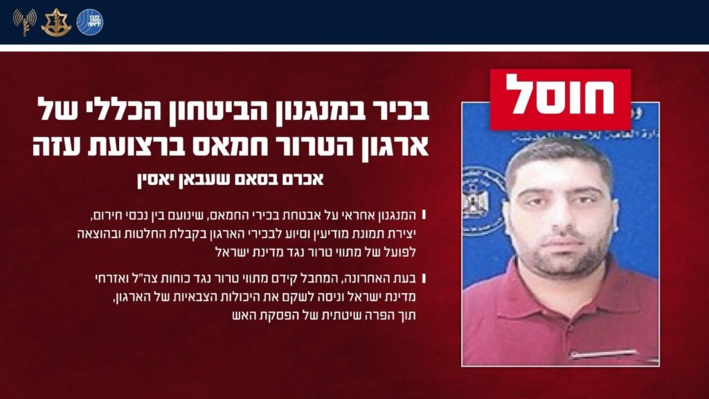 תמונת המחבל אכרם בסאם שעבאן יאסין שחוסל